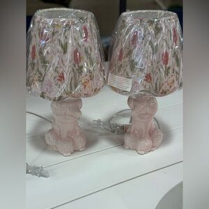 Floral Pink Ceramic Dog 2 Table Lamps